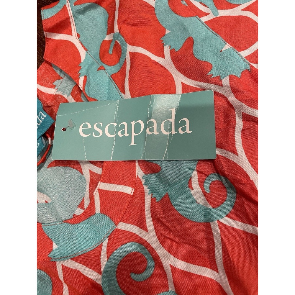 Escapada Living Seahorse Print Belted Tunic Dress Aqua Coral Womens Sz XS - Picture 2 of 9